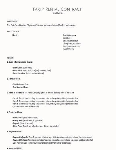 Party Rental Contracts template