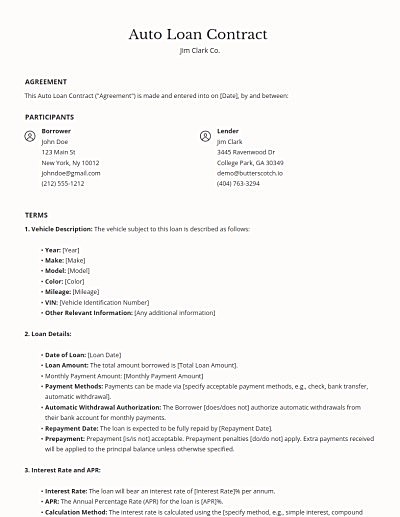 Auto Loan Contracts template