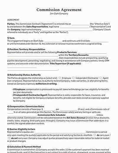 Commission Agreements template
