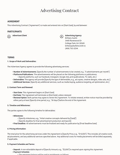 Advertising Contracts template