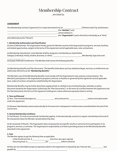 Membership Contracts template