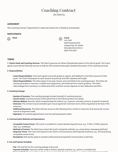 Coaching Contracts template