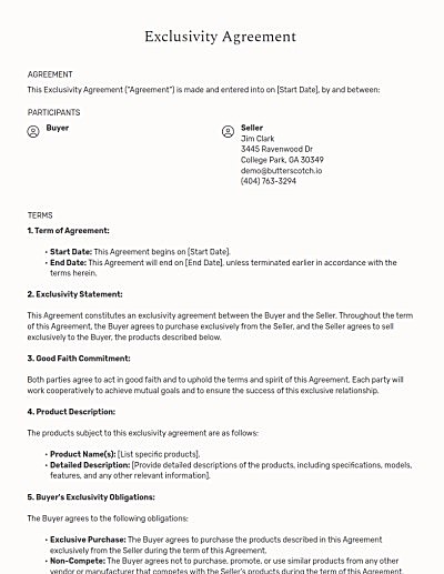Exclusivity Agreements template