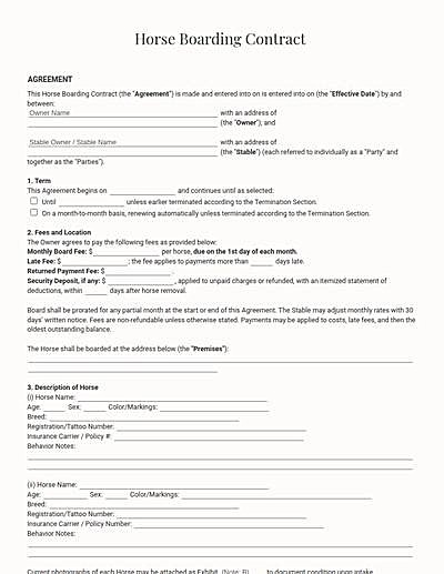 Horse Boarding Contracts template