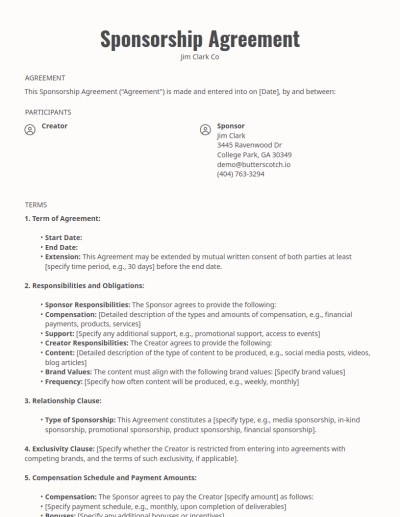 Sponsorship Agreements template