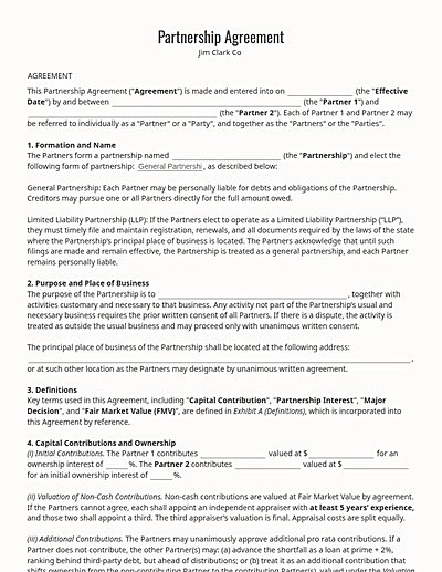 Partnership Contracts template