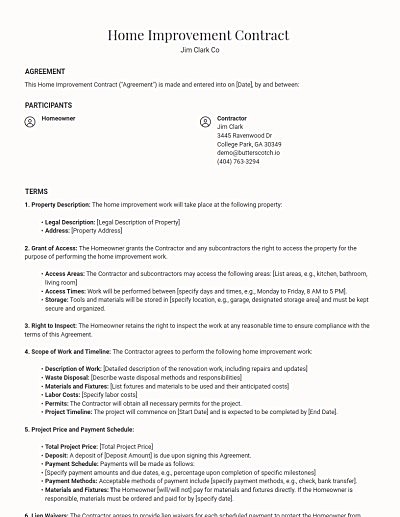 Home Improvement Contracts template
