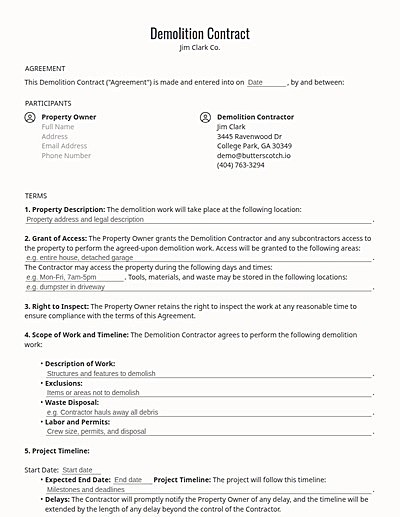 Demolition Contracts template