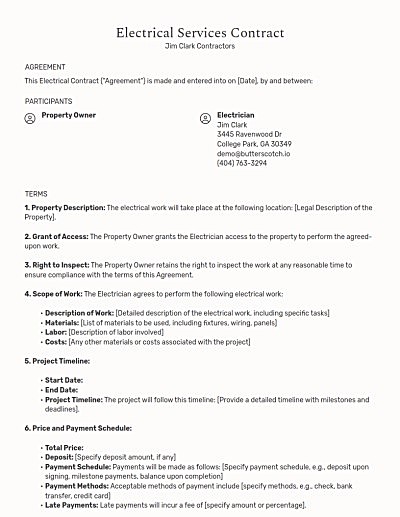 Electrical Services Contracts template